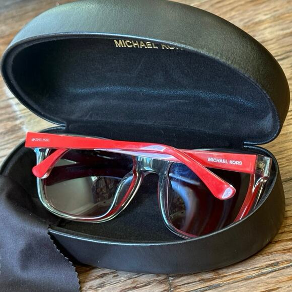 Michael Kors Tessa M2904S 639 Red Clear Wayfarer Gradient Pink Sunglasses Case - Picture 3 of 15